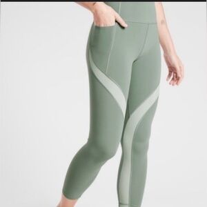 Athleta Sage Green Leggings with Striped Detail